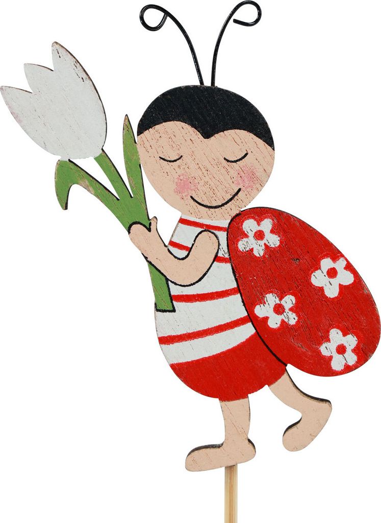 Marienkäfer Deko Blumenstecker Holz Metall 8,5cm 12 St - Gartendeko Sommerdeko, 12 Stück