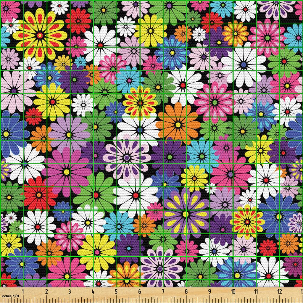 ABAKUHAUS Blume Gewebe als Meterware, Wiederholende Floral Gänseblümchen Wilde Blumen Motiven Bunte Zusammensetzung Muster, 5 M (148 x 500 cm), M...