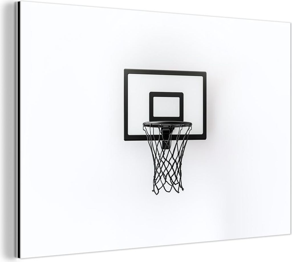 MuchoWow Wanddekoration Metall Metallbild Wandkunst 90x60 cm Basketballbrett - Minimalistisch - Schwarz MuchoWow Aluminium Gemälde - Wandbilder