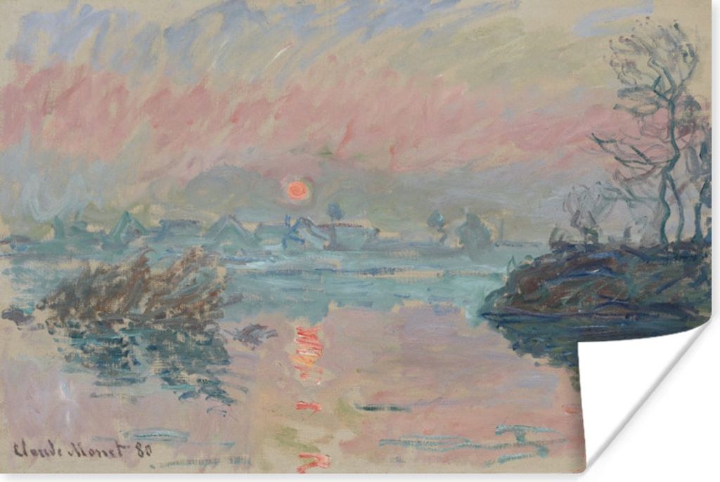 MuchoWow Poster Sonnenuntergang an der Seine bei lavacourt - Gemälde von Claude Monet 120x80 cm - Bilder