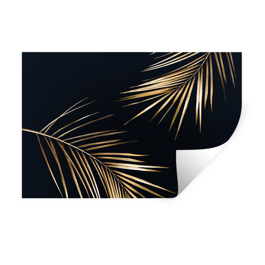 MuchoWow Wandtattoo Wandsticker Wandaufkleber Blätter - Pflanzen - Gold - Schwarz - Luxus 60x40 cm Selbstklebend und Repositionierbar - Wierderv...