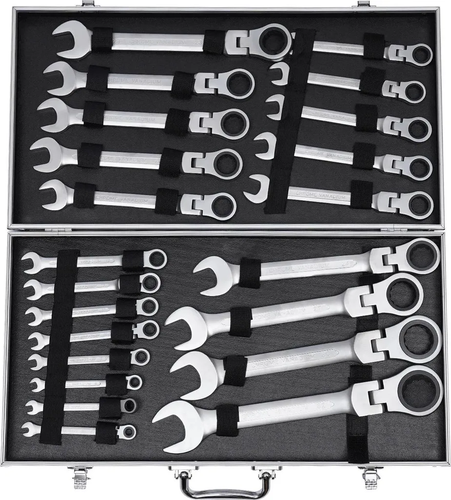 Jeu de 22 clés mixtes à cliquet 6-32 mm en acier chrome vanadium argent
