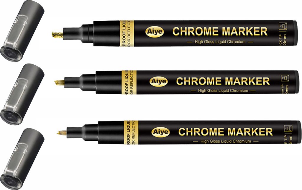 3pcs Mirror Chrom Marker Stift Golden Silber Farbe Bronze wasserdichtes Modell Malerei markierende DIY -Kunstprojekte reflektiert dauerhafte metall...