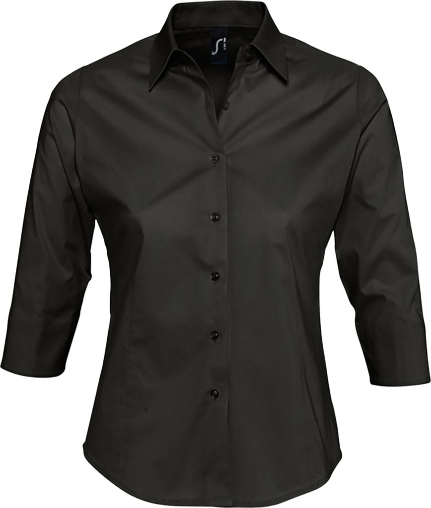 SOLS Damen Effect Bluse / Arbeitsbluse, 3/4-Ärmel PC339 (XS) (Schwarz)