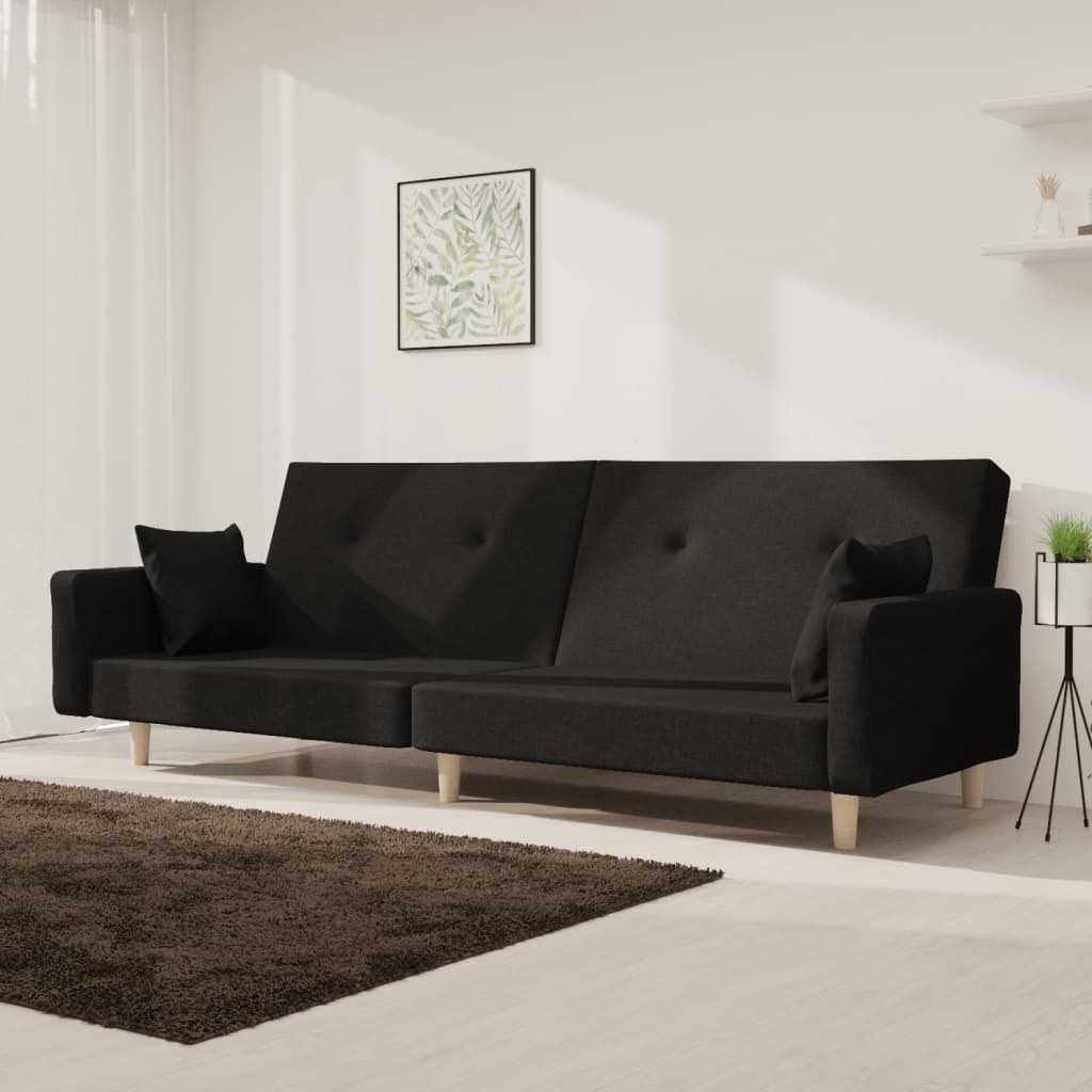 CLORIS Schlafsofa 2-Sitzer - mit 2 Kissen - Schwarz Stoff - Produktbild 