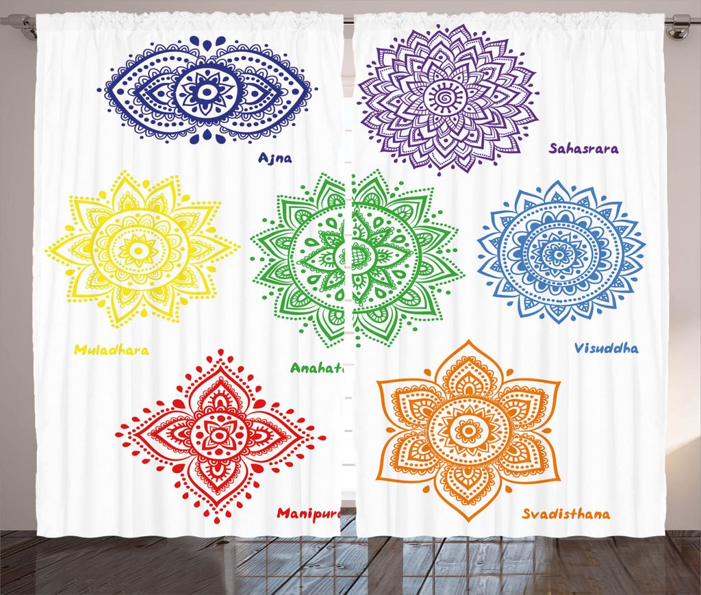 ABAKUHAUS Mandala Rustikaler Vorhang, Bunte Chakra, Wohnzimmer Universalband Gardinen mit Schlaufen und Haken, 280 x 175 cm, Mehrfarbig