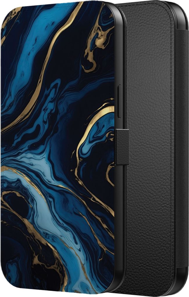 Smartphonica Handytasche geeignet für iPhone 12/12 Pro Kunstleder Bookcase Case mit magnetischer Lippe und Kartenhalter mit Gold Blue Marble Print