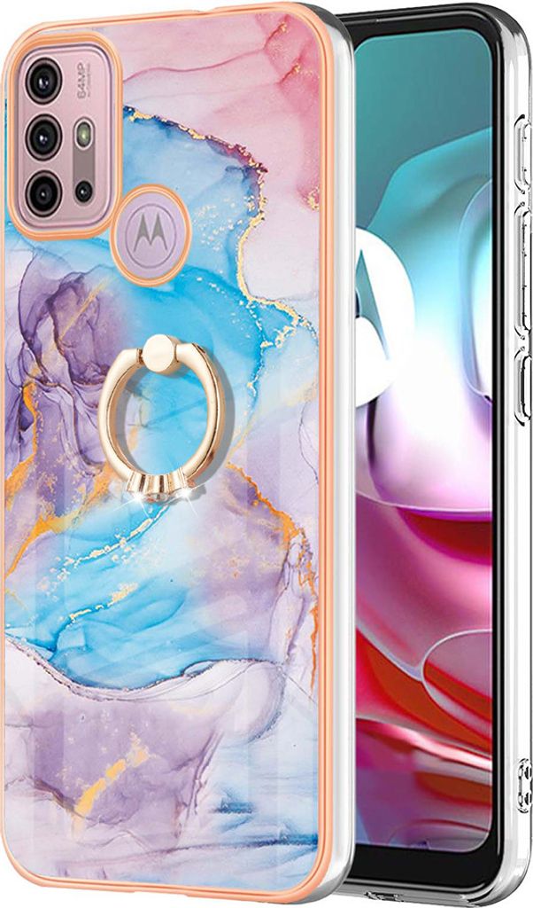 Hülle für Motorola Moto G30/G20/G10/G10 Power Muster TPU Silikon Stoßdämpfer Bumper Schutzhülle mit Ring Ständer Blau