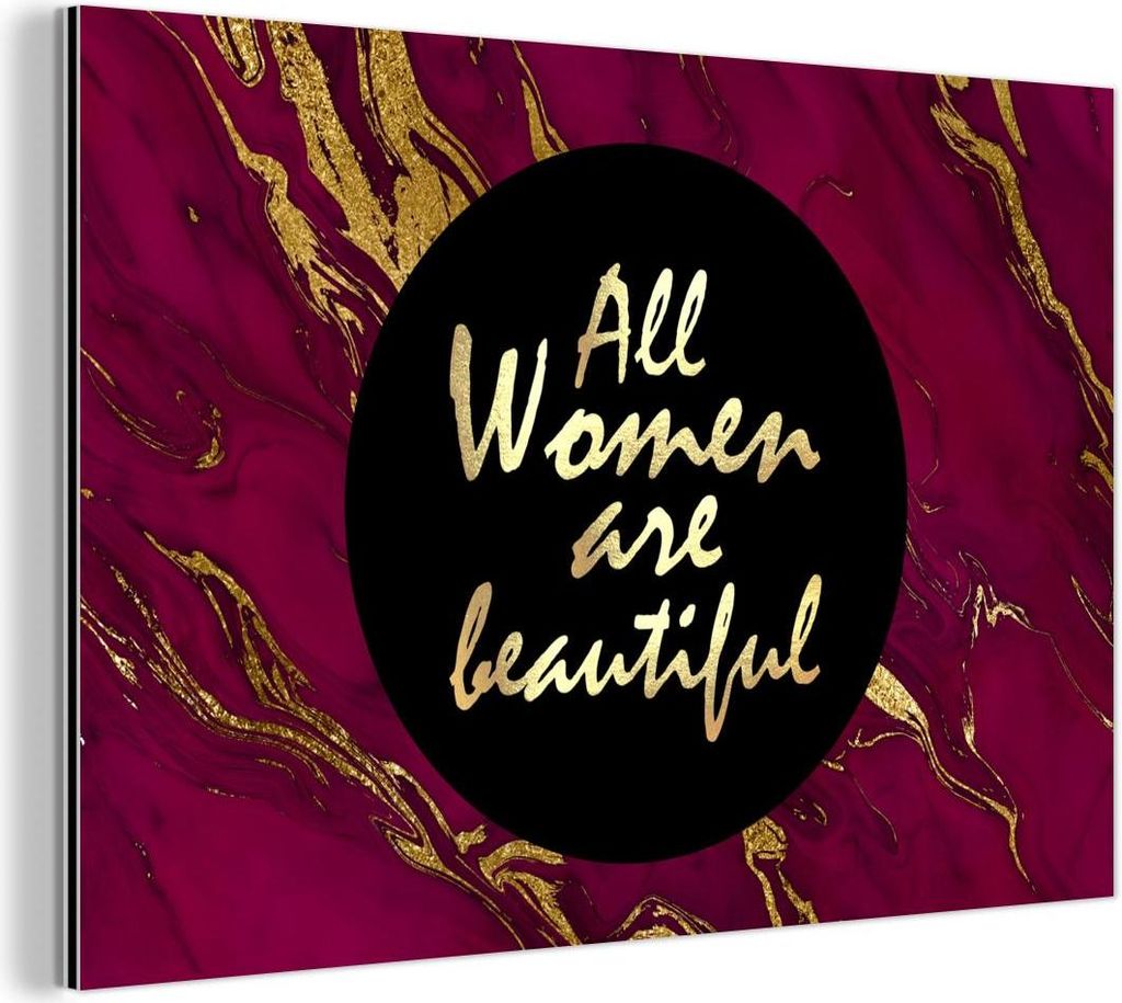 MuchoWow Wanddekoration Metall Metallbild Wandkunst 150x100 cm Zitat - Frau - Gold - Bordeaux MuchoWow Aluminium Gemälde - Alu Dibond Bild