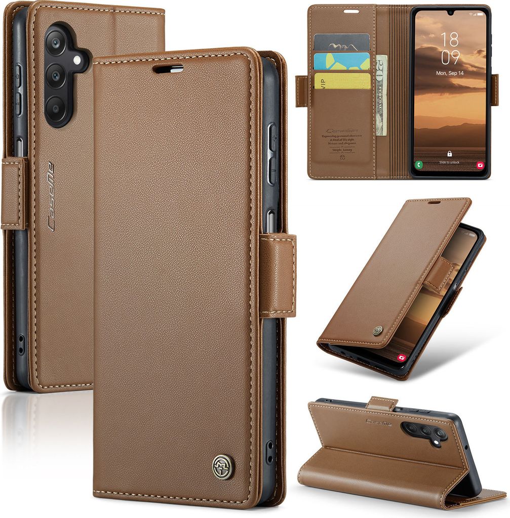 Galaxy A25 Hülle, Leder Brieftasche Kartenfach Schutzhülle mit Standfunktion für Samsung Galaxy A25 Braun