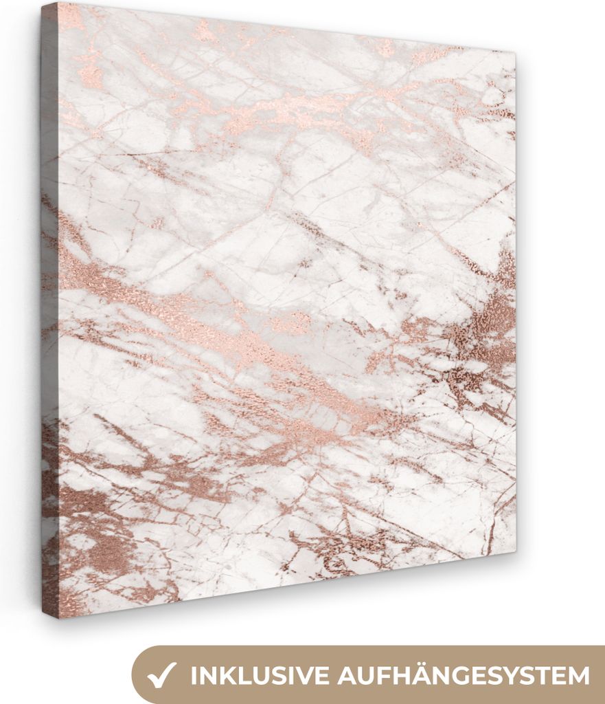 MuchoWow - Leinwandbilder - Marmor - Rosa - Luxus - Marmoroptik - Glitzer - Design, Wandbild, Wanddeko Bilder Wohnzimmer, 90x90 cm