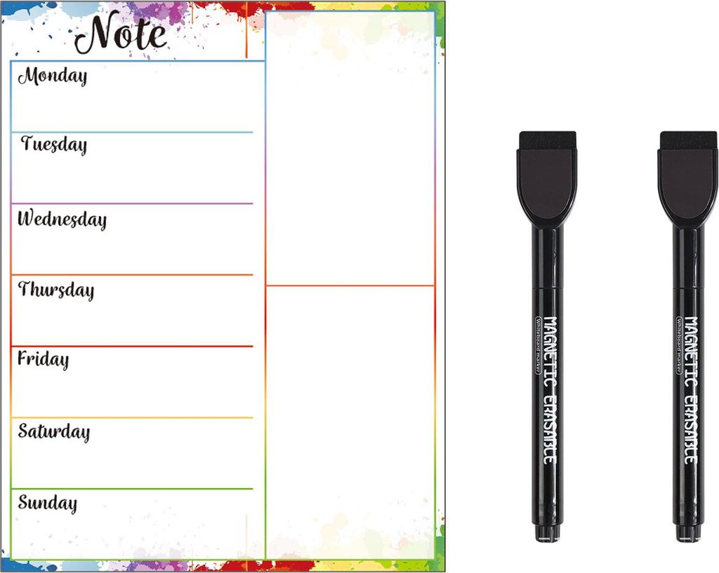 Magnetisches Wochenplaner-Whiteboard, magnetisches Whiteboard für den Kühlschrank mit 2 Markern, wiederverwendbares Kühlschrankkalender-Wochenpl...