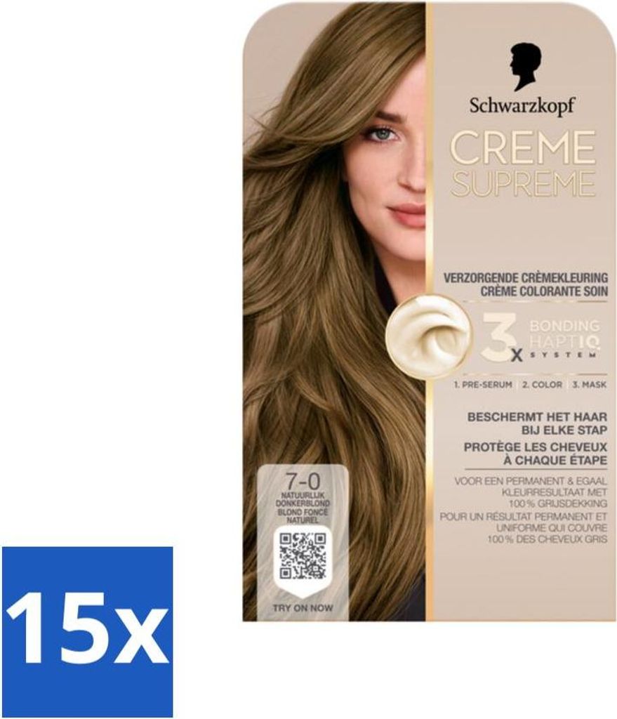 Schwarzkopf - Haarfarbe - Creme Supreme 7-0 - Natur Dunkelblond - 245g - Vorteilspack - 15 Stücke