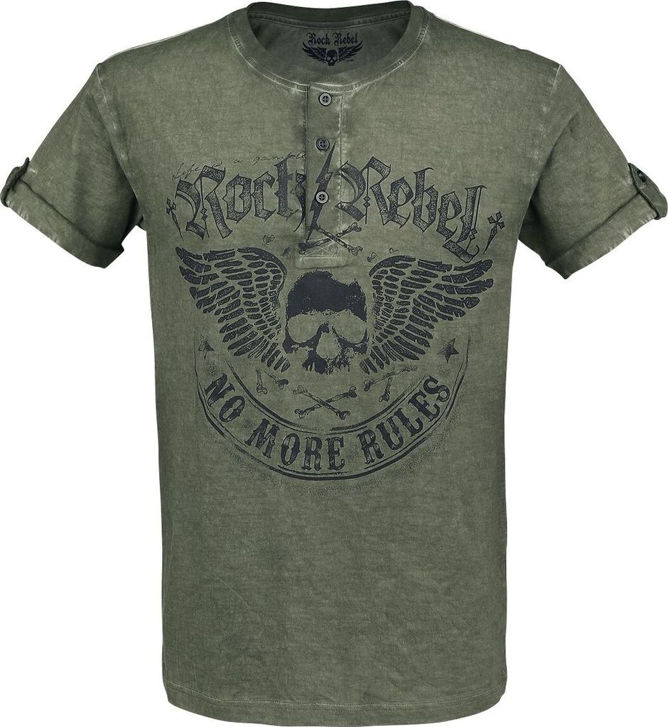 Rock Rebel by EMP Herren grünes T-Shirt mit Knopfleiste 3XL