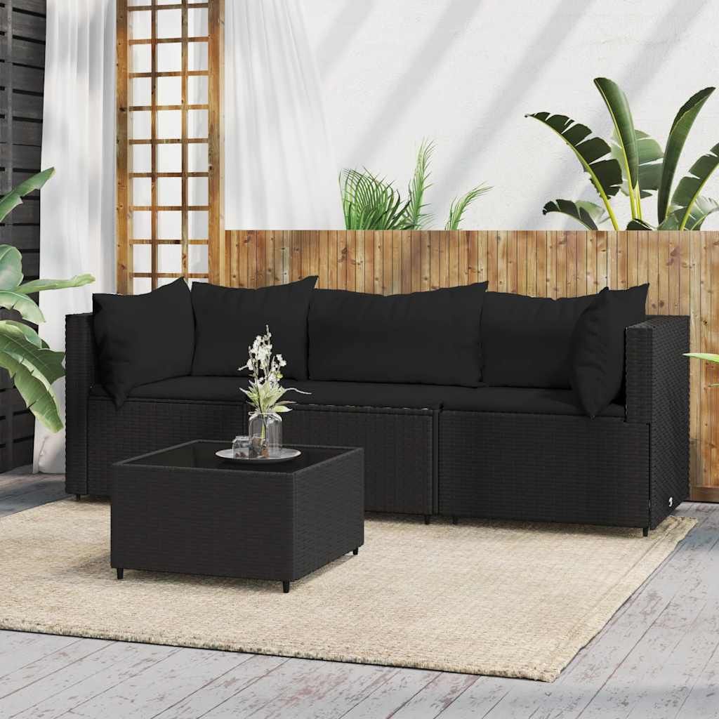 vidaXL 4-tlg. Garten-Lounge-Set mit Kissen Schwarz Poly Produktbild 