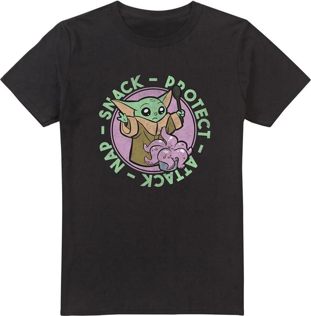Star Wars: The Mandalorian - "Protect Attack Nap Snack" T-Shirt für Herren TV5181 (4XL) (Schwarz)