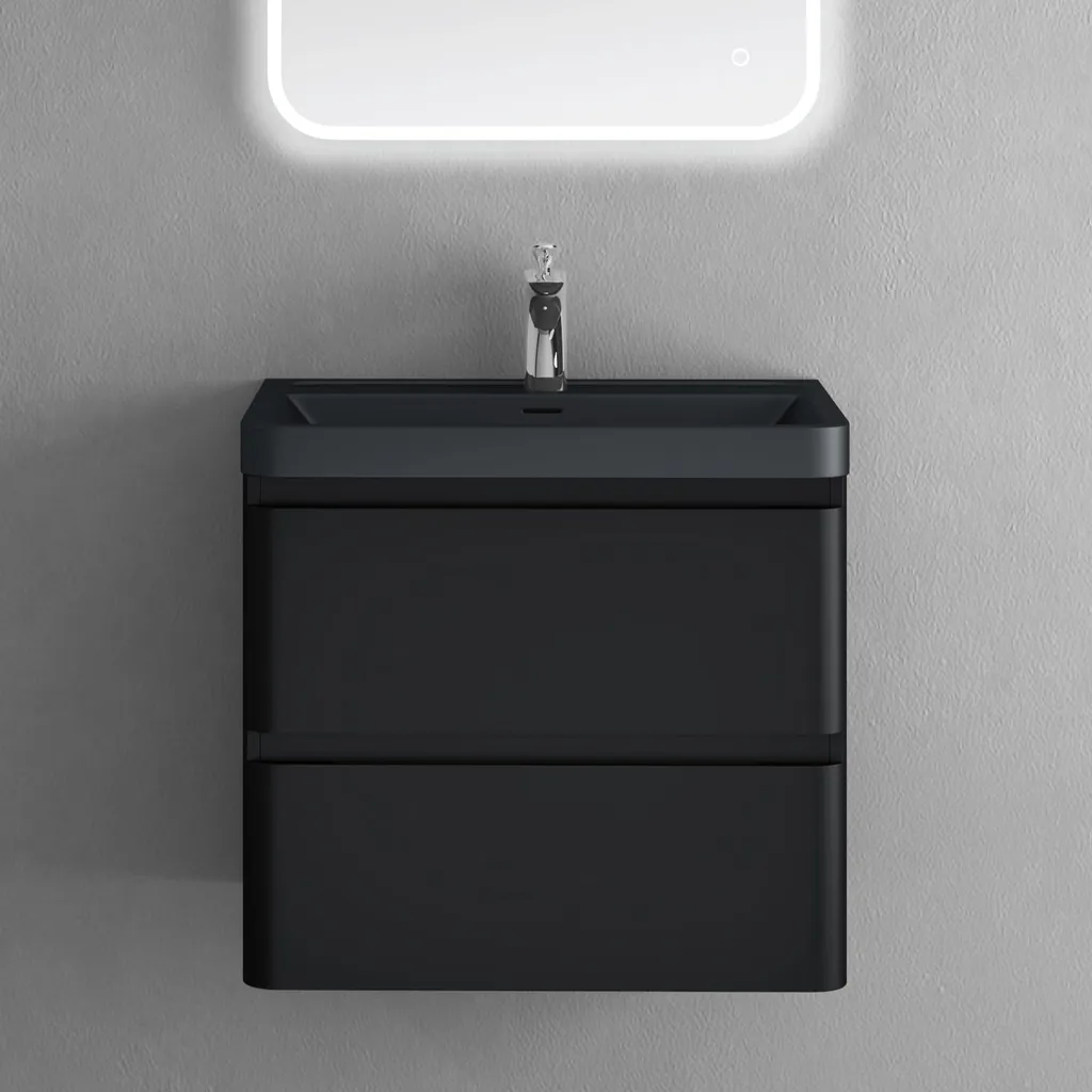 Ensemble Meuble avec Lavabo Design Noir Mat 60cm Lucca pour Salle de Bain