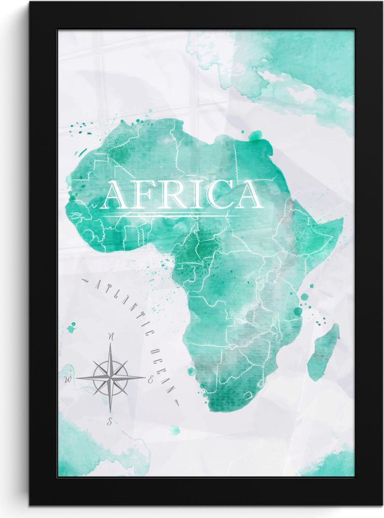 MuchoWow MuchoWow Gerahmtes Poster Weltkarte - Farben - Afrika 20x30 cm - Poster mit zchwarzem Bilderrahmen - Drucken - Bilder Poster im Rahmen