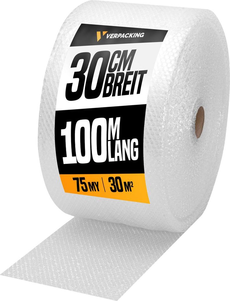 verpacking 4 Rollen Luftpolsterfolie 30 cm x 100 m, 75 my Noppenfolie Knallfolie Blisterfolie Polstermaterial Füllmaterial für Kartons