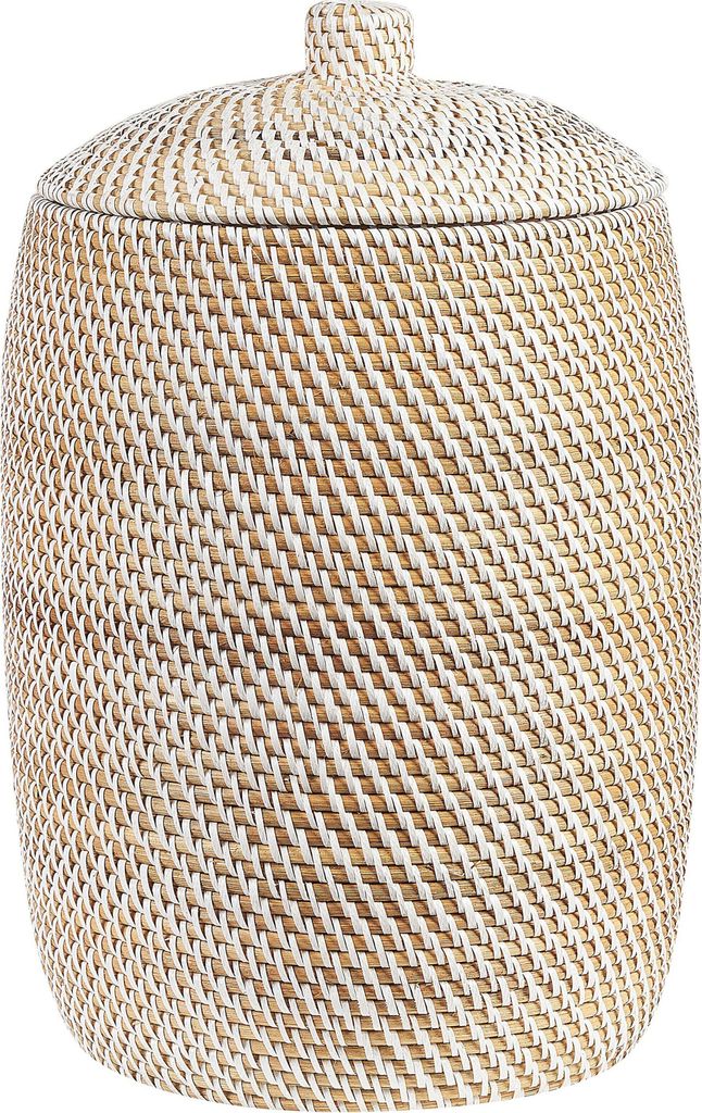 BELIANI Korb aus Rattan natur 40 cm hoch gemustert Aufbewahrung mit Deckel Boho rustikale Dekoration
