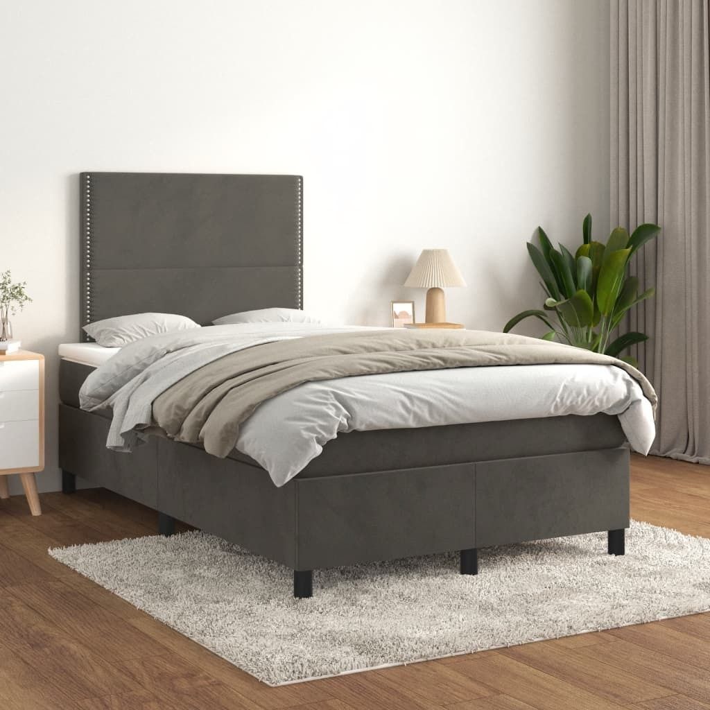 Boxspringbett mit Matratze Dunkelgrau 120x200 cm Samt , Klassische Betten Design 2024