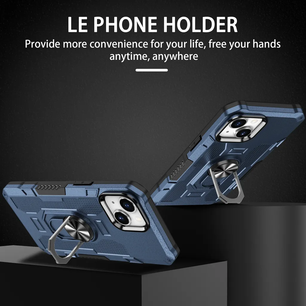 Cover iPhone 14 Plus Blu Doppio Strato - Supporto Anello e Auto - 5