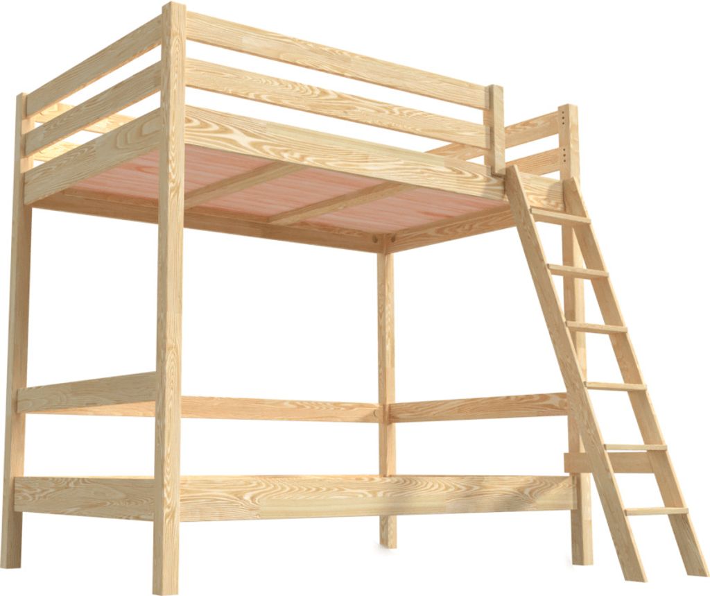 Etagenbett 2-Sitzer 120x200 für Erwachsene Treppe Holz Sylvia - Roh (ohne Lack)