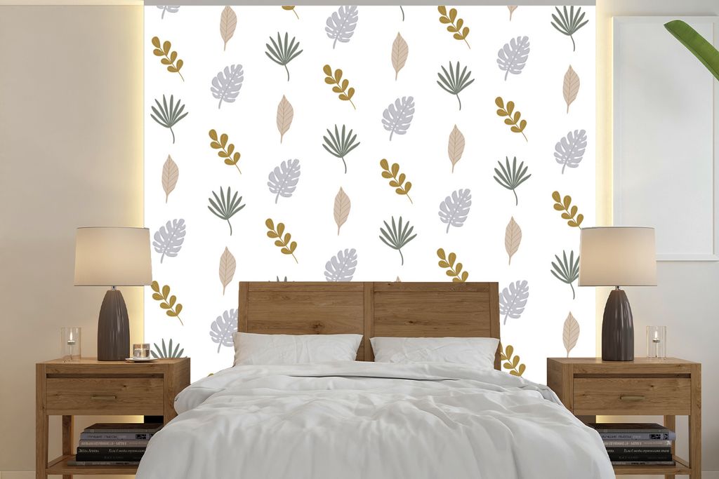 MuchoWow Fototapete für Wohnzimmer oder Schlafzimmer Wandtapete Vinyl Motivtapete Natur - Muster - Blätter - 260x260 cm - Papiertapeten