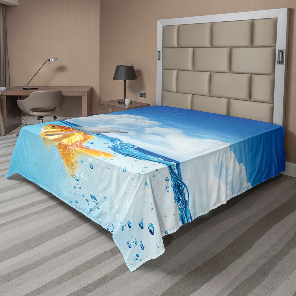 ABAKUHAUS Hai Bettlaken, Netter Goldfisch mit Haifischflosse auf das Wasser fälschen komisches humorvolles Natur-Bild, weiches bequemes oberes Bet...