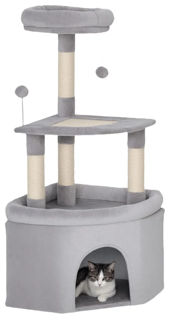 Arbre à chat griffoir en sisal naturel, tour de jeux 114cm coloris gris