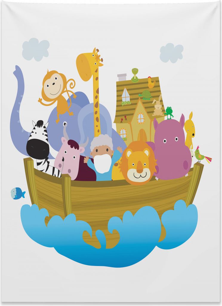 Abakuhaus Karikatur Wandteppich, Bootsreise Cartoon aus Weiches Mikrofaser Stoff Kein Verblassen Klare Farben Waschbar, 110 x 150 cm, Mehrfarbig