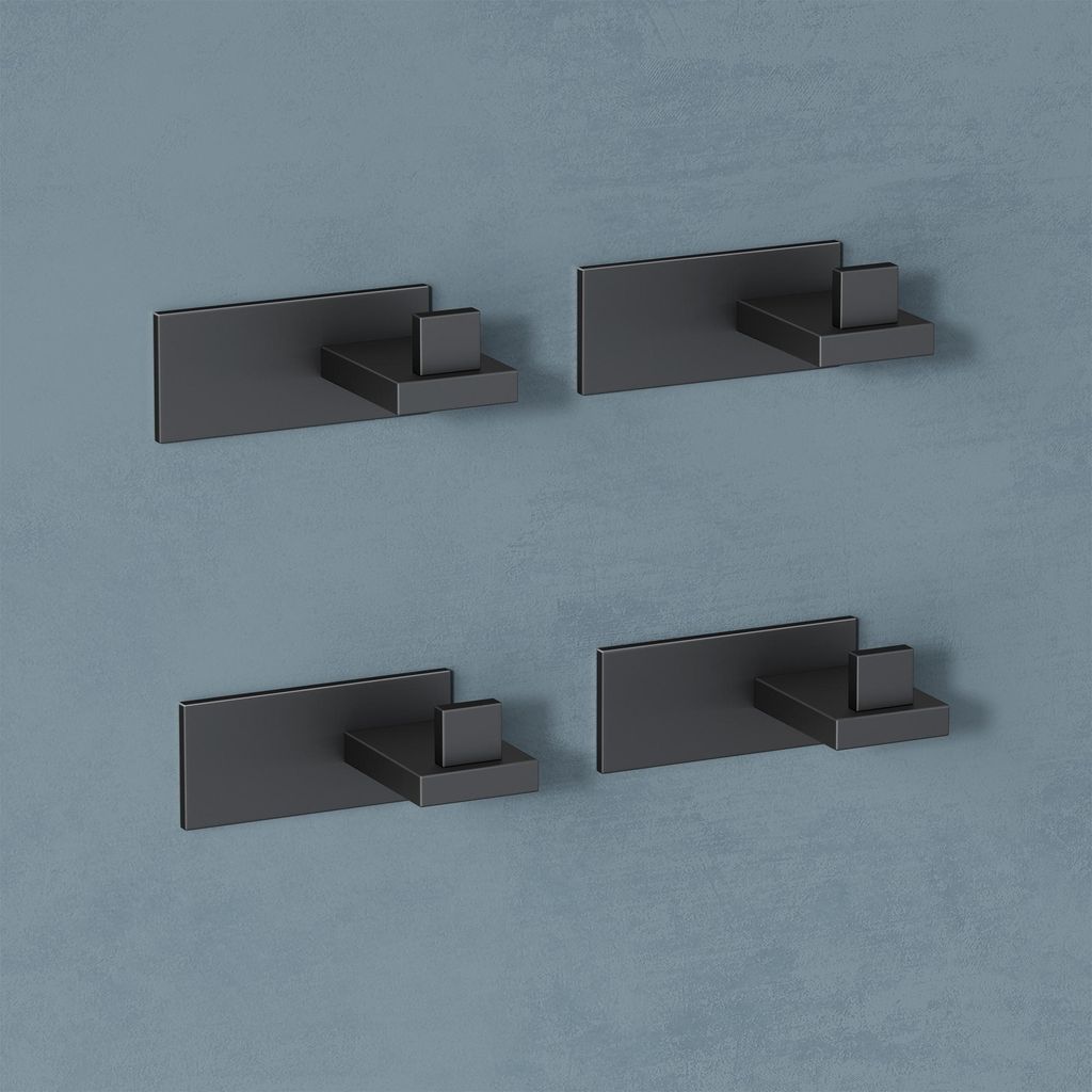 doporro 4 Stück Garderobenhaken Edelstahl, Kleiderhaken Wand Haken, selbstklebend & ohne Bohren Matt schwarz für Jacken, Handtücher Stalo-06