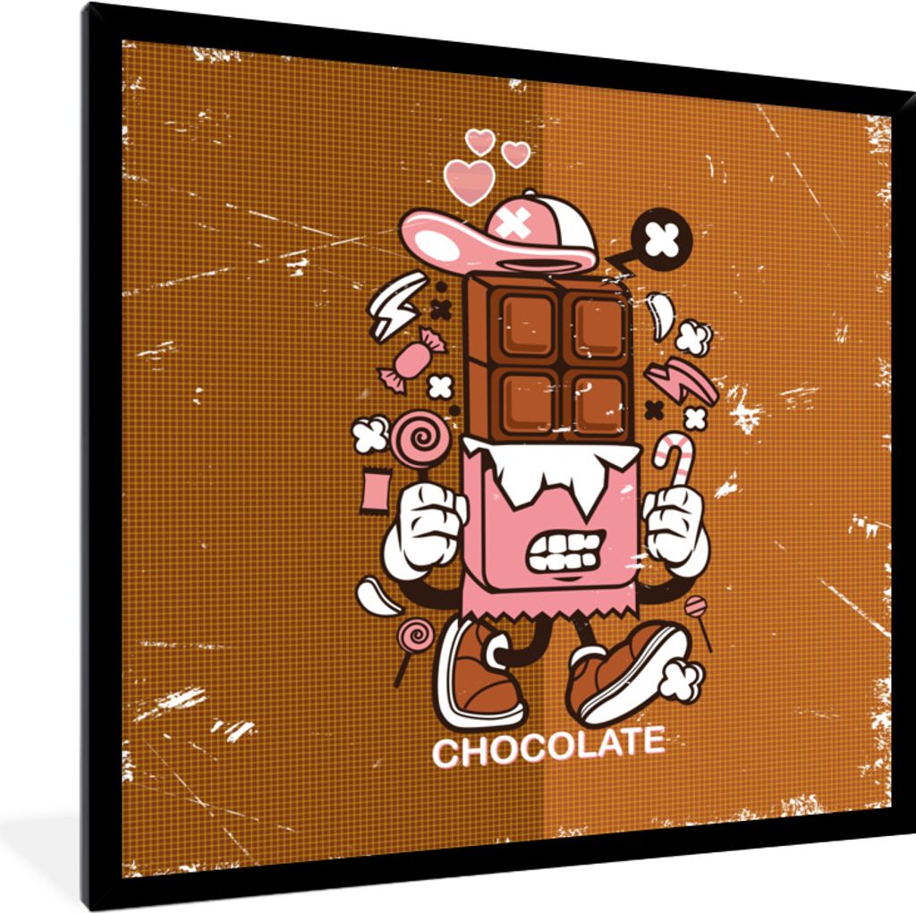 MuchoWow MuchoWow Gerahmtes Poster Vintage - Schokolade - Bonbons 40x40 cm - Poster mit zchwarzem Bilderrahmen - Mit Rahmen - Wanddekoration Sc...