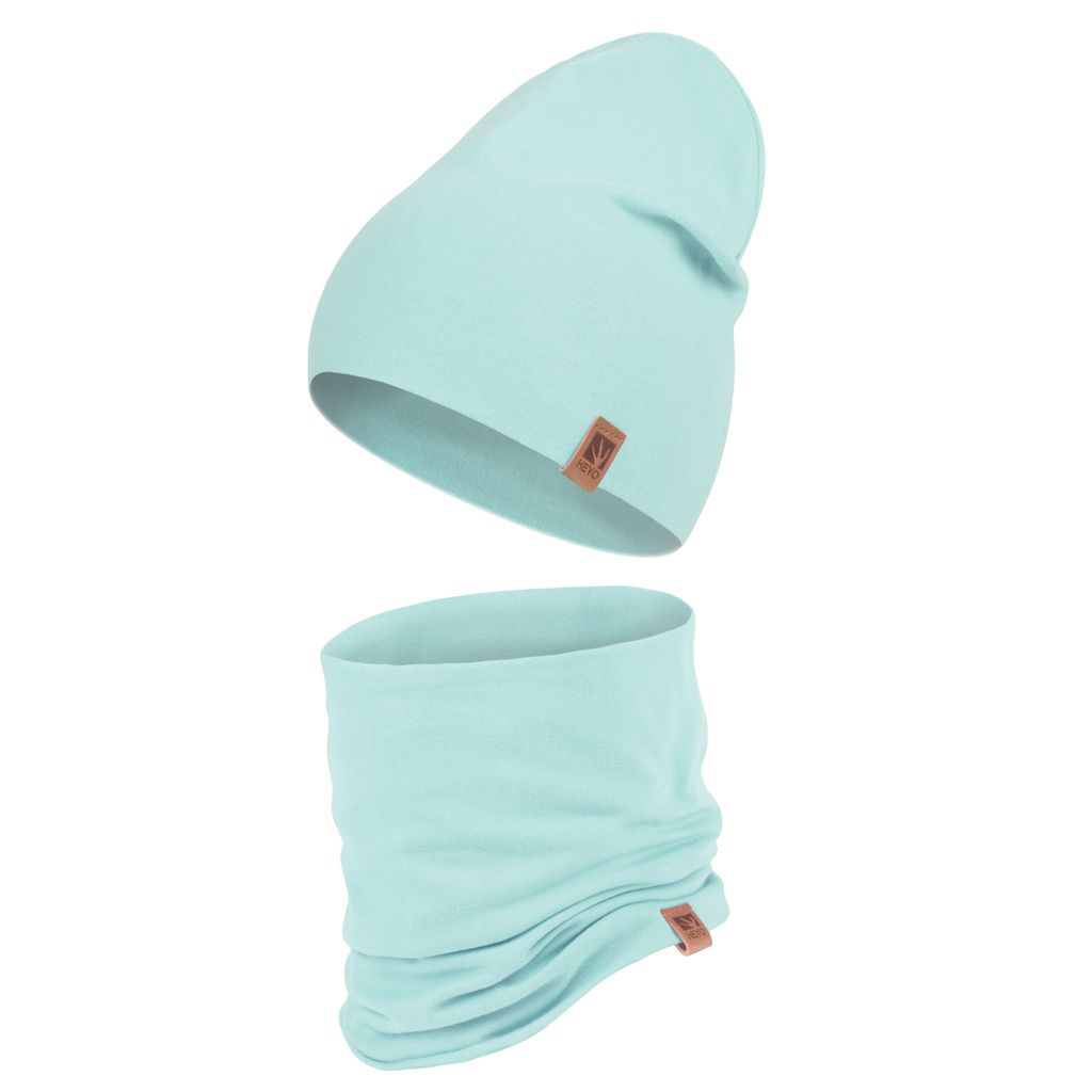 Kinder Set Beanie Mütze Schlauchschal Baumwolle Rundschal weich Mädchen Jungen Herbst Herbstset Türkis