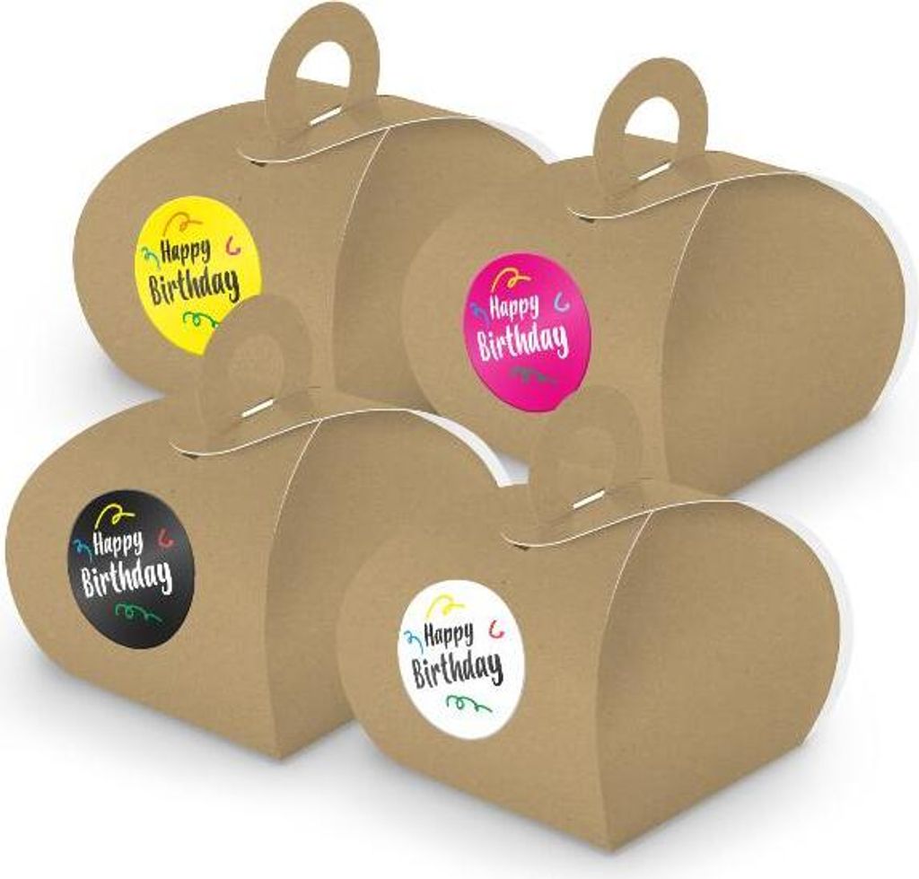 SET Happy Birthday Mix (Motiv39) 24x Geschenkschachtel mit Griff braun + Sticke