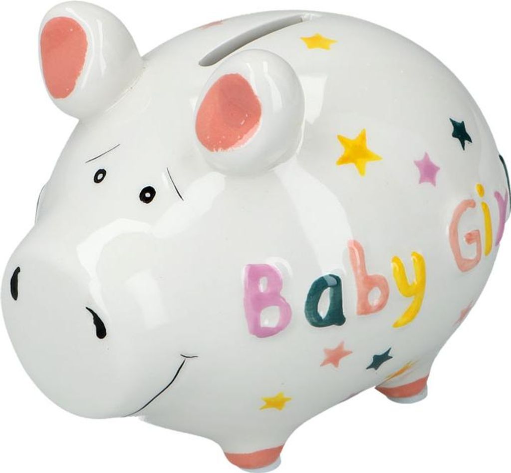 KCG Sparschwein Baby Girl Keramik mit Stopfen 12x10cm Produktbild 