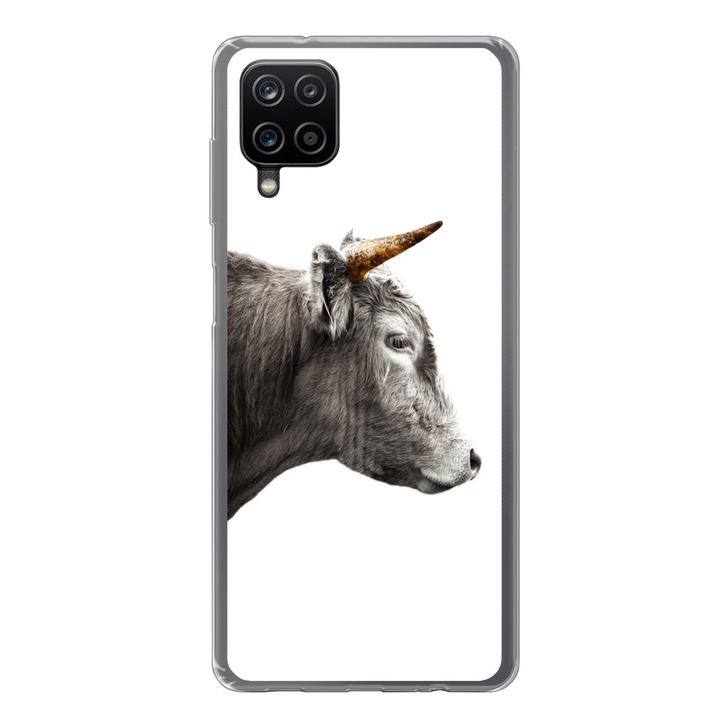 MuchoWow Handyhülle Schutzhülle Hülle für Samsung Galaxy A12 Schottischer Highlander - Horn - Gold Silikon Softcase Handy Hülle - Bild