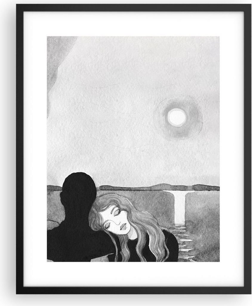 Gerahmtes Poster - Schwarzer Rahmen - Paar Liebhaber Mädchen - 40x50 cm - Wand Bild - Wanddeko - Wandbilder - Kunstposter - Wandposter - Bilderrah...