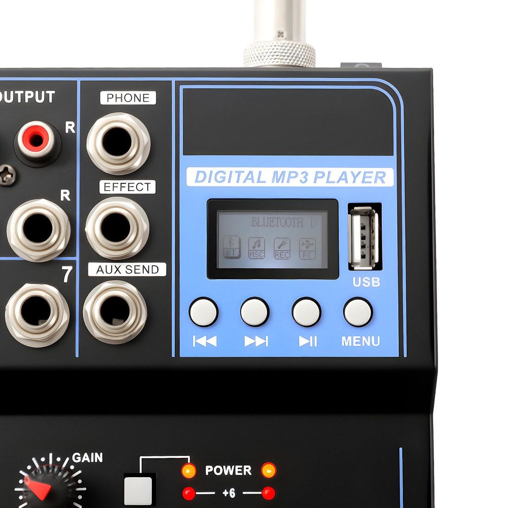 MF-7 Audio Mixer Mit Bluetooth & USB - 7-Kanal Mischpult Mit 16 DSP Effekten Für DJs & Aufnahmen