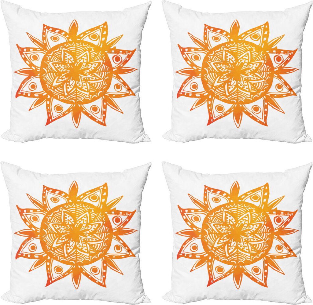ABAKUHAUS Orange Kissenbezug Set (4 Stück), Aquarell Sun, Moderner Doppelseitiger Digitaldruck, 45 cm x 45 cm, Orange Weiss