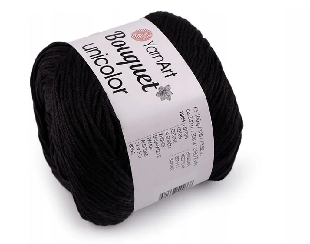 YarnArt Bouquet Unicolor 3202 Baumwollgarn, Schwarz, Produktbild 