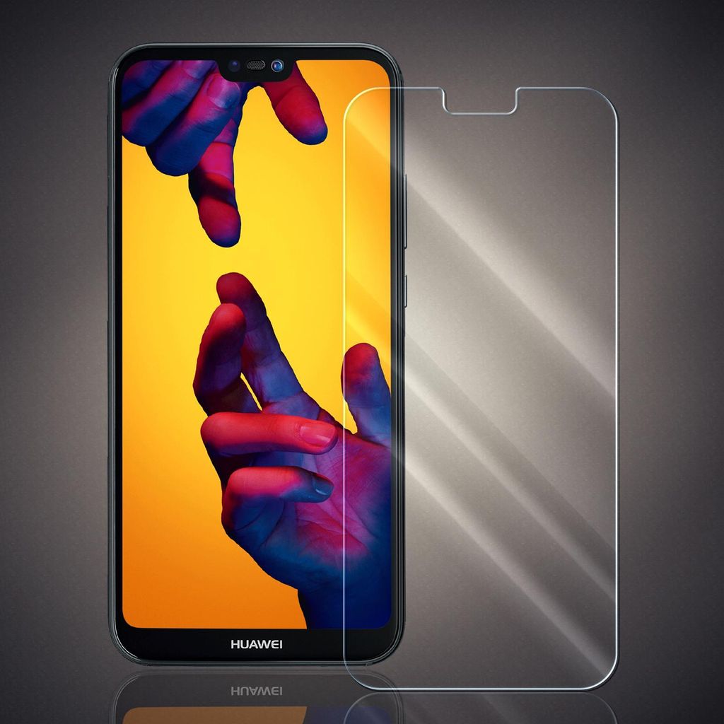 A smartphone screen protector is shown next to a smartphone displaying a colorful image of hands reaching for each other.