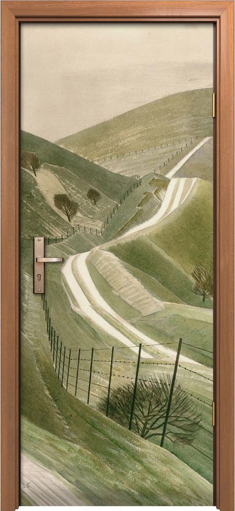 Türposter 80x200 cm Türaufkleber Türtapete Türfolie Klebefolie Kreidepfade Eric Ravilious Vintage