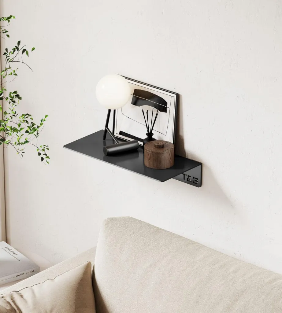 Étagère murale en verre noir mat 20 cm style industriel et moderne