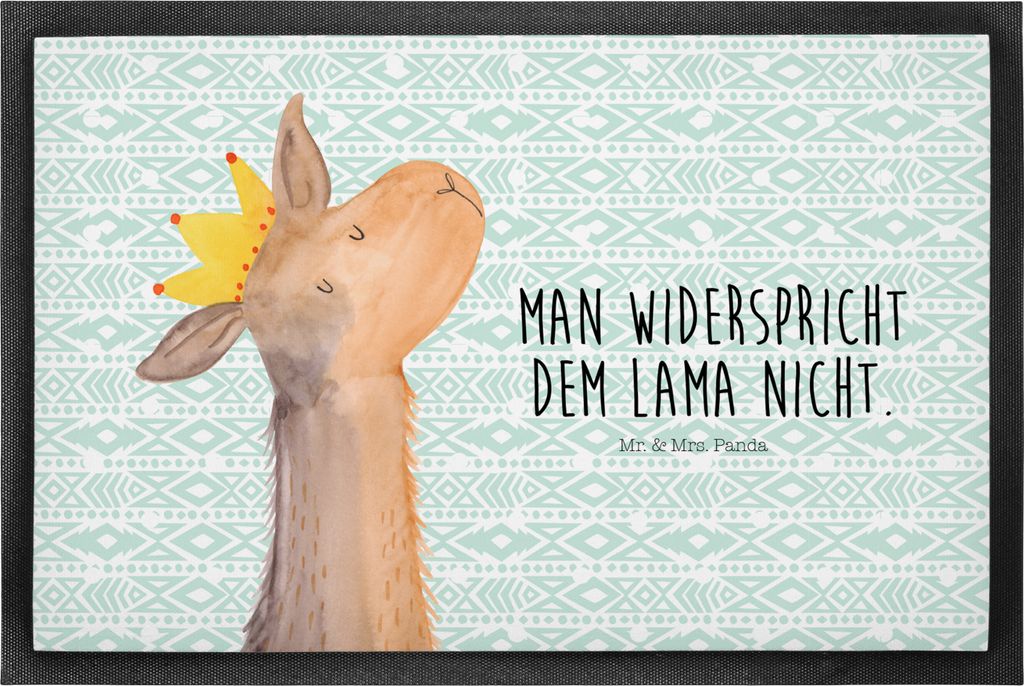 Mr. & Mrs. Panda fußmatte Lamakopf König 60 x 90 cm - Aztekenblau - Geschenk, Lama, Fußabtreter, Freundin, Schmutzfangmatte, Mama, Papa, Bodenvo...