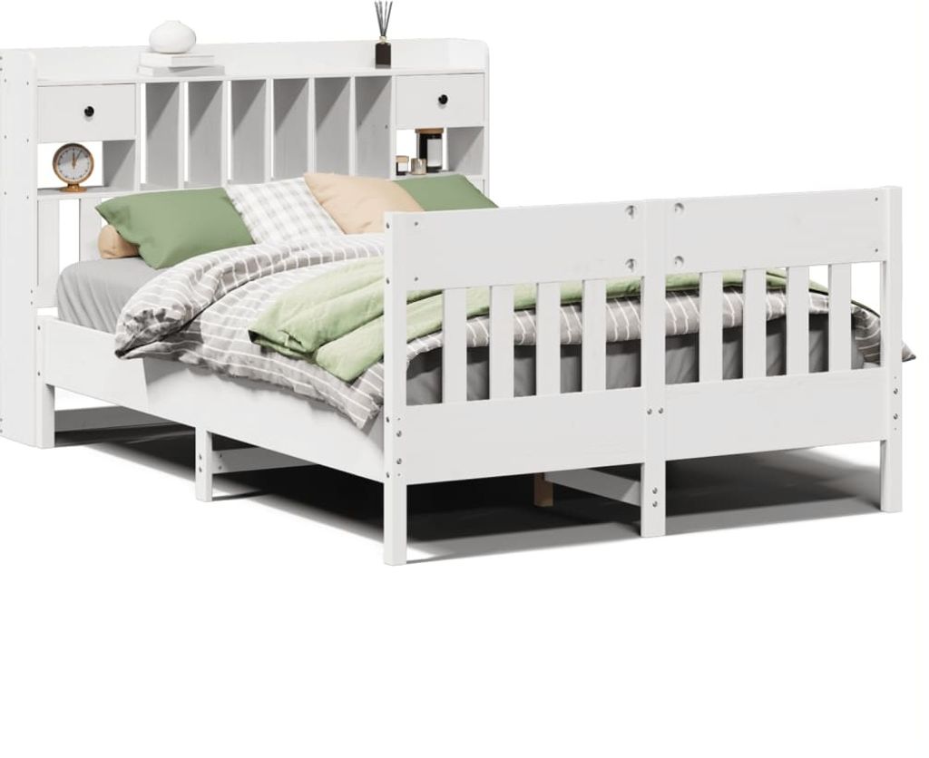 vidaXL Massivholzbett ohne Matratze Weiß 140x190 cm Kiefernholz