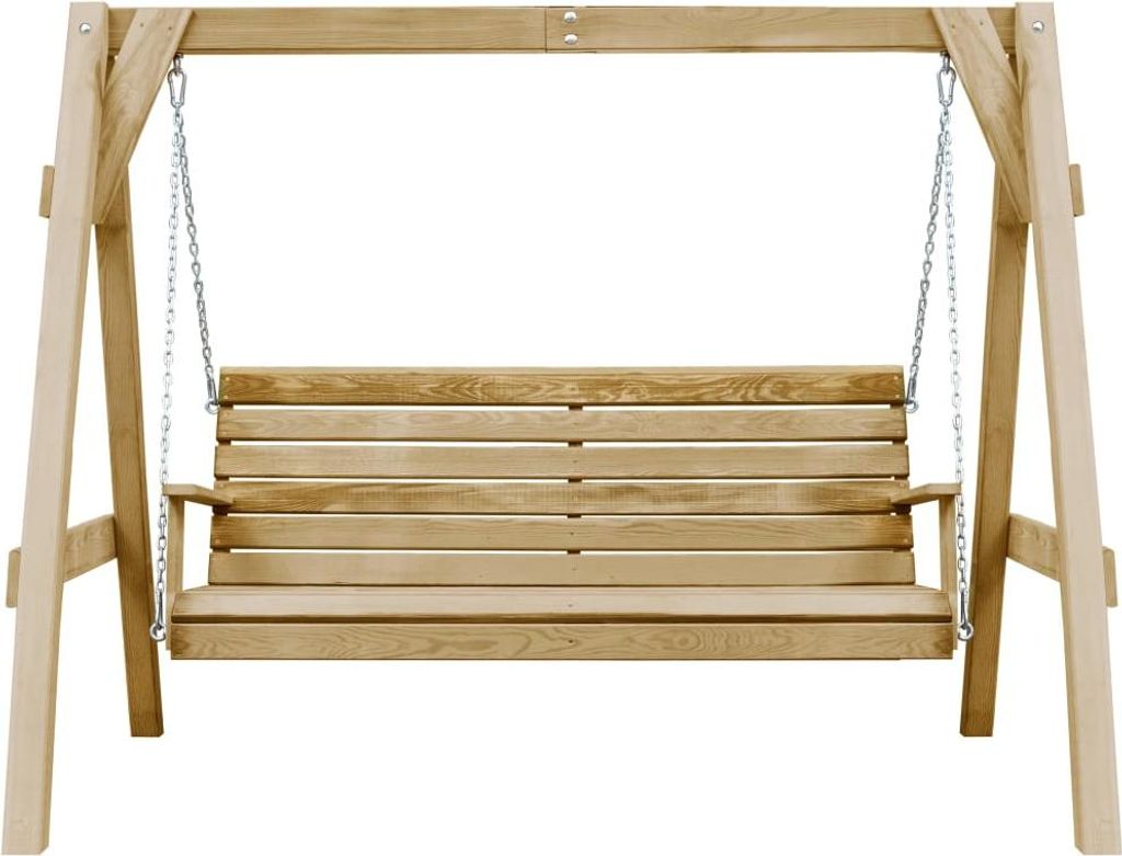 A wooden swing bench on a white background.