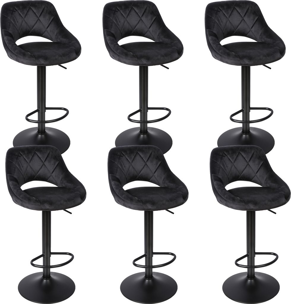 6er Set Barhocker aus Samt - Barstuhl Tresenhocker Küchenstühle Chrom Schwarz