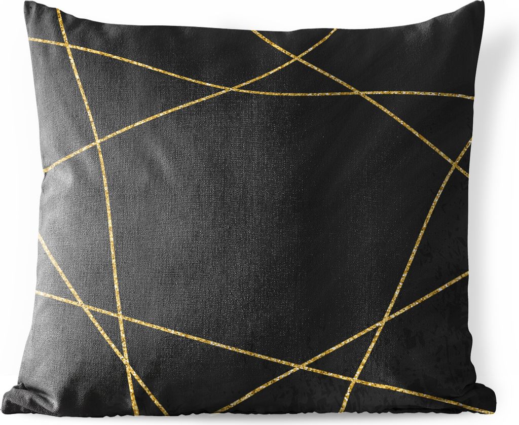 MuchoWow Outdoor Kissen - Geometrisches Muster aus goldenen Linien auf schwarzem Hintergrund - 40x40 cm - Wetterfest - Lounge Kissen - Kopfkissen...