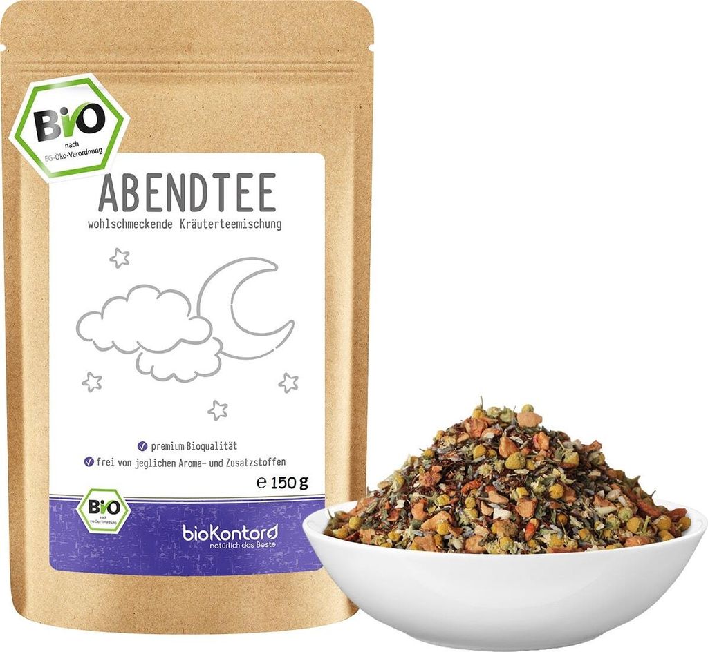 Abendtee 150 g, wohlschmeckender Kräutertee mit Baldrian, Lavendelblüten, Entspannungstee